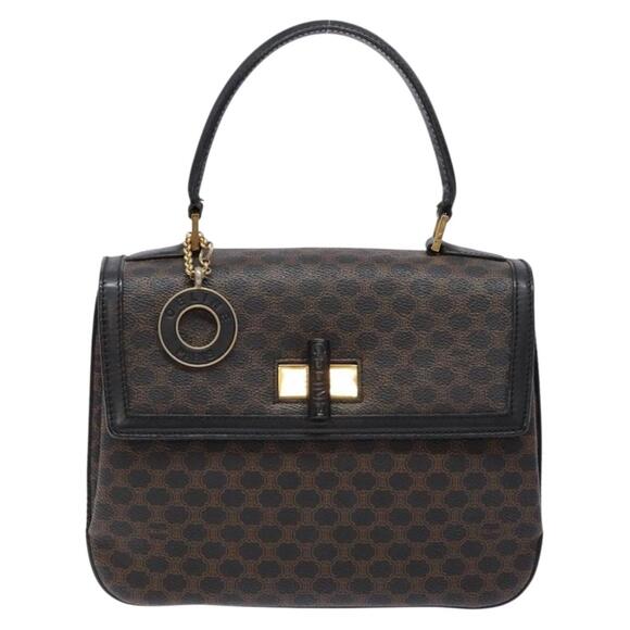 CELINE Macadam Canvas Hand Bag Pvc Leather Black Gold - Picture 2 of 13